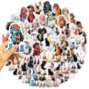 Autocollants imperméables fille anime et chat pour ordinateur avec un style dessin animé