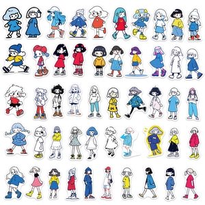 50 pieces of waterproof cartoon girl doodle stickers for laptop and guitar decoration