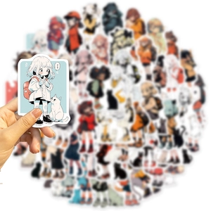 50 autocollants imperméables fille anime et chat pour déco ordinateur et bagages