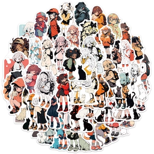 Lot de 50 stickers fille anime et chat imperméables pour décorer PC et guitare