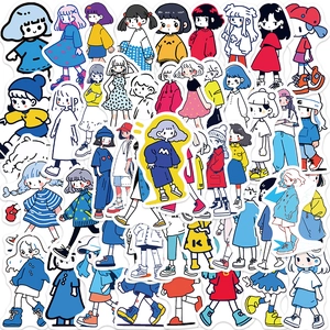 Waterproof PVC Cartoon Girl Stickers Original Hand Drawn Doodle Laptop Guitar Scrapbook Decorative Decals For Teens Girls