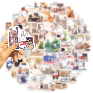 Pack of 50 cartoon animal life doodle stickers for laptop guitar and DIY waterproof decor