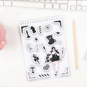 Gothic girl anime stickers for DIY scrapbooks and stationery on white notebook