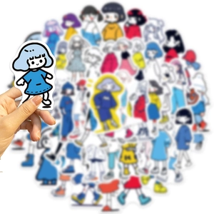 Cute cartoon girl doodle stickers for laptop and DIY guitar decoration set