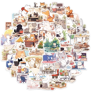 50-piece set of cartoon cat lifestyle stickers for laptop guitar and DIY luggage decor