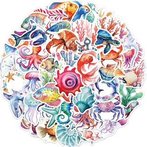 Waterproof PVC Ocean Animal Stickers Cartoon Sea Life Decorative Decals For Laptop Guitar Luggage Phone Case Kids Gift