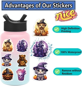 200pcs Halloween cartoon stickers for water bottles, waterproof PVC holiday decals set
