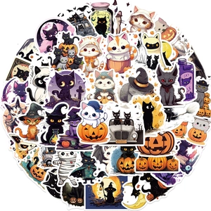Pack of 50 waterproof Halloween cat stickers for laptop and guitar decoration