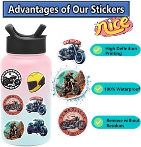 Stickers moto dessin animé étanches sur bouteille dégradée avec icônes de fonctions