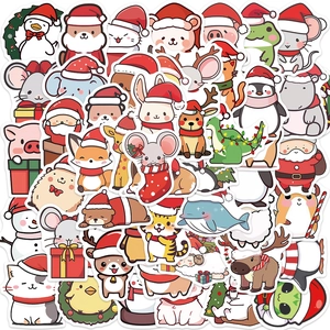 Christmas Cartoon Animal Stickers Waterproof PVC Cute DIY Decals For Laptop Luggage Guitar Stationery Bottle Festive Decorative