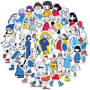 50pcs waterproof cartoon girl doodle stickers for laptop guitar and suitcase DIY decoration