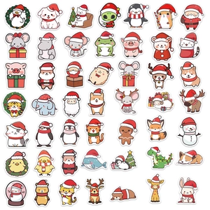 Pack of 50 waterproof Christmas cartoon animal stickers for laptop and guitar decor