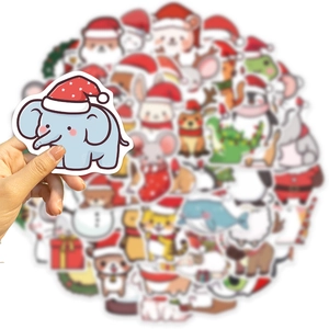Waterproof Christmas cartoon animal stickers for laptop decoration with Santa hats