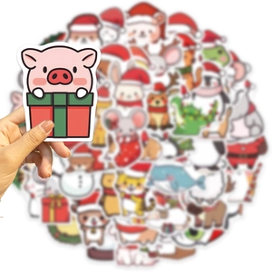 Cute Christmas animal graffiti stickers for laptops and guitars featuring a cartoon pig