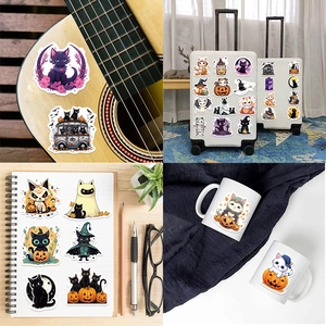 50pcs waterproof Halloween cat stickers on guitar, luggage, laptop and notebook