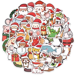 Set of 50 waterproof Christmas cartoon animal stickers for laptops and luggage decor