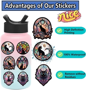 Waterproof stained glass cat stickers applied on a modern gradient insulated water bottle
