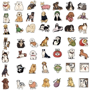 Set of 50 waterproof cartoon dog stickers for laptop and guitar featuring cute puppy designs