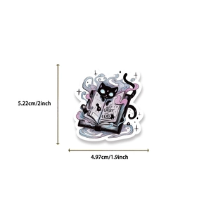 Detail of waterproof cartoon magic cat sticker showing 5.22cm x 4.97cm size dimensions