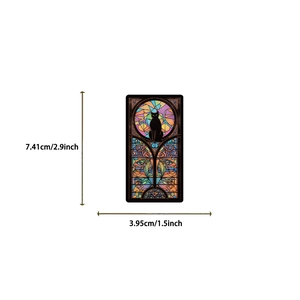 Gothic black cat sticker with stained glass art style and size 7.41cm by 3.95cm