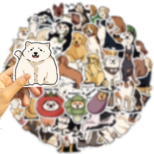 Detailed close-up of cute cartoon dog stickers for laptops and guitar waterproof decor