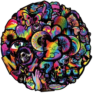 Set di adesivi neon arcobaleno per chitarra e bagagli decorazione laptop fai-da-te
