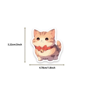 Detailed dimension guide showing cute cartoon cat sticker measuring 5.22cm by 4.78cm size