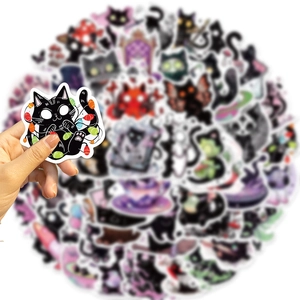 50pcs waterproof cartoon spooky cat stickers for laptop guitar and luggage decoration