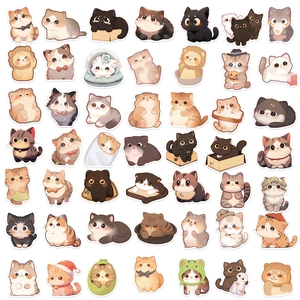 50 pieces of waterproof cartoon cat stickers for laptops, guitars and luggage decor