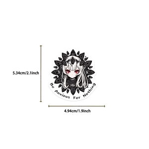 Detailed view of Gothic anime girl sticker with dimensions 5.34cm height and 4.94cm width