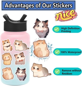 Waterproof cartoon cat stickers applied on a thermos with HD printing and no residue