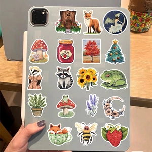 50pcs waterproof cartoon forest stickers featuring foxes, frogs, and mushrooms for laptops