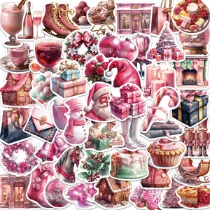 Pink Christmas Sticker Collection Cartoon Winter Holiday Waterproof PVC Decals For Laptop Guitar Luggage DIY Scrapbooking Set