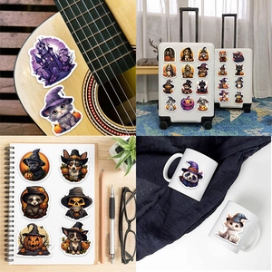 Waterbestendige Halloween stickers met kastelen en katten op gitaar en koffersets