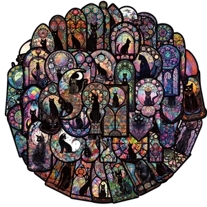 50 pieces of Gothic stained glass style black cat stickers for laptop and DIY decor