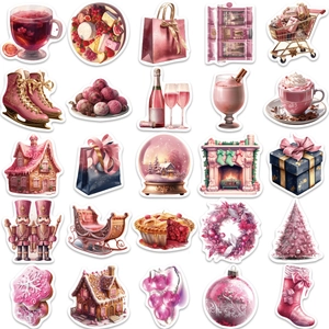 50 pieces of pink Christmas stickers for laptops and guitars with waterproof cartoon designs