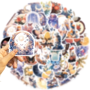 Dreamy floral and moon waterproof sticker set for laptop guitar and luggage decoration