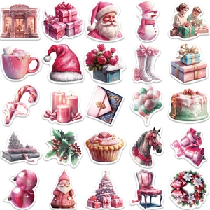 50pcs pink Christmas stickers set with cute Santa and reindeer for DIY laptop decor