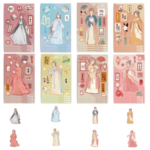 Detailed view of 8 waterproof ancient style girl stickers for DIY journaling decoration
