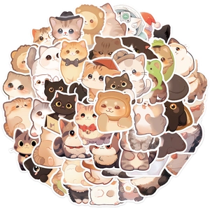 Assorted cute cartoon cat stickers for DIY laptop and guitar decoration, 50-piece pack