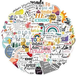 Set of 50 waterproof Spanish Bible verse stickers with colorful floral and heart designs