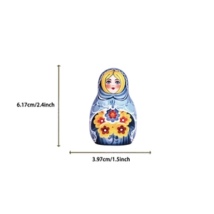 Detailed view of Matryoshka doll sticker with dimensions 6.17cm height and 3.97cm width