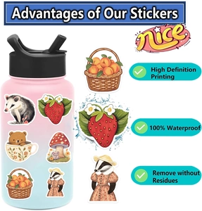 Waterproof forest stickers shown on a water bottle with HD printing and no residue details