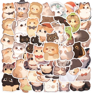 Cute Cartoon Cat Stickers PVC Waterproof Aesthetic Animal Decals For Laptop Guitar Luggage DIY Decorative Stickers For Kids Adults