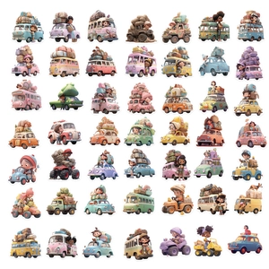 Set of 50 cartoon travel car stickers for luggage and guitar DIY decoration