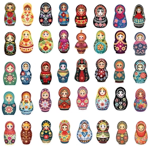 Set of 52 colorful Russian Matryoshka doll waterproof stickers for guitars and laptops