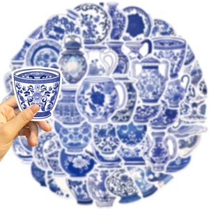 Adesivi stile porcellana bianca e blu per decorazione di laptop e chitarre