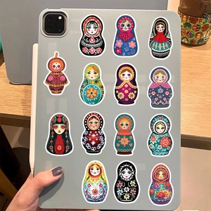 Waterproof matryoshka doll stickers for laptop and guitar decoration in a 14-piece set
