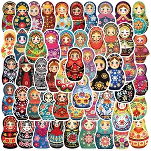 Cartoon Russian Matryoshka Stickers Waterproof PVC Decals For DIY Laptop Guitar Luggage Decoration Colorful Folk Art Stickers