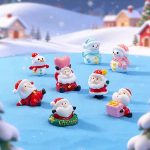 Christmas miniature figurines set with 8 cute Santa Claus and snowman statues for decor